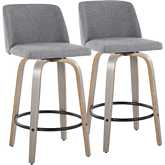 Toriano 26" Swivel Counter Stool in Light Grey Wood & Grey Fabric w/ Black Footrest (Set of 2)